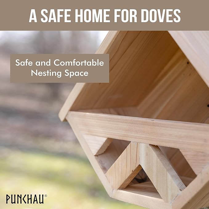 Cedar Mourning Dove Nesting Box - Dove Bird House for Outside Nesting, Outdoor Natural Rough Cut Cedar Bird House w/Natural Shingles (Style 3)