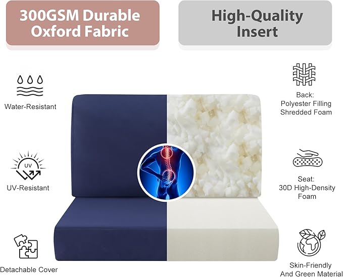 9-Piece Patio Furniture Cushions Set, Replacement Outdoor Cushions for 4-Seat Patio Sectional, Waterproof & Fade Resistant Deep Seat Cushion for Outdoor Sofa, Navy Blue