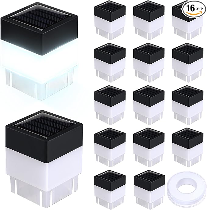 Tujoe Solar Post Cap Lights Fence Post Solar Lights 2in x 2in (5cm x 5cm)(White,16 Pack)