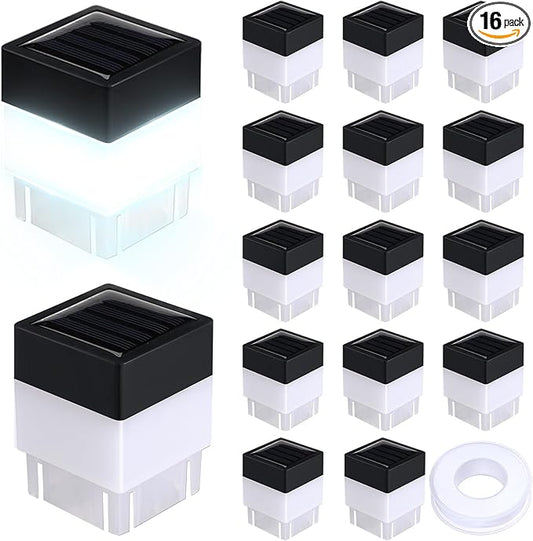 Tujoe Solar Post Cap Lights Fence Post Solar Lights 2in x 2in (5cm x 5cm)(White,16 Pack)