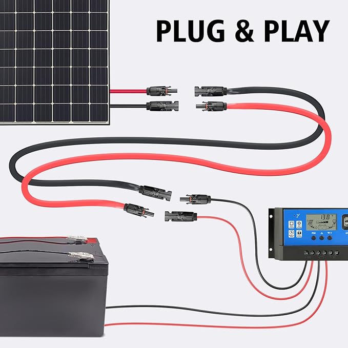 10AWG Super Flat Solar Cable Connector, 50A Photovoltaic Extension Cable Flat Feed Through Balcony Door and Window Solar Power Wire for Solar Panel RV Boats Household Energy System 3FT