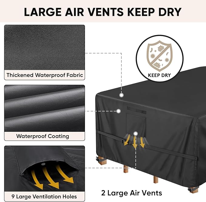 BALEINE Patio Furniture Covers, Outdoor Furniture Covers Waterproof, Heavy Duty Oxford Patio Table Cover for Outdoor Table, Chair, Sofa, Desk (Black, 108"L x 82"W x 28"H)