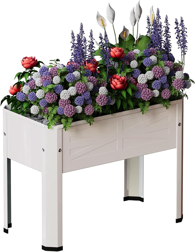 PROXRACER Raised Garden Bed with Detachable Tall Legs Elevated Metal Planter Box for Growing Fresh Herbs Vegetables Flowers Succulents&Other Plants for Outdoor Backyard Patio Deck Balcony White