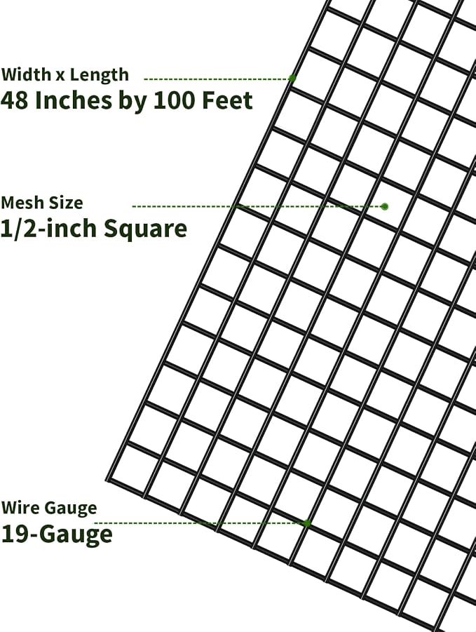 Hardware Cloth 1/2 inch Mesh 48 inches x 100 feet 19-Gauge, Chicken Wire Fencing, Welded Wire Fencing, Wire Mesh Roll, Cage Wire, Garden Fencing, Vegetable Garden, Wire Cloth
