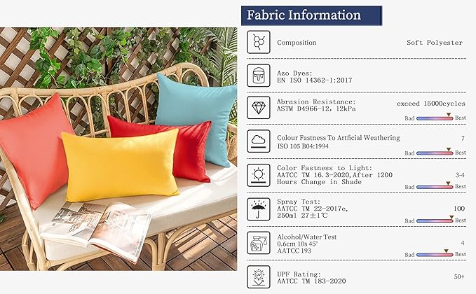 VAKADO 12x20 Lumbar Outdoor Waterproof Throw Pillow Covers Set of 2 Decorative Outside Patio Furniture Cushion Cases Decor for Bench Porch Couch Tent,Yellow