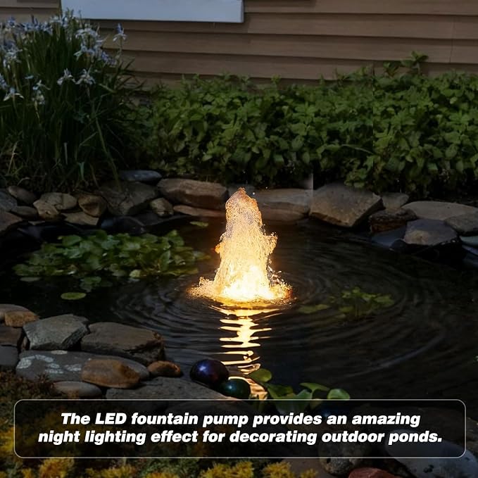 Pond Fountain Pump with LED Light for Outdoor Water Garden, 528GPH Submersible Pump Fountain Light Kits (Warm White) for Water Feature Koi Pond