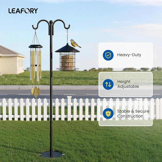 74 Inch Double Shepherds Hooks for Outdoor Bird Feeder Pole, Plant Hangers Balcony, Heavy Duty Garden Hooks Stand for Hanging Basket, Wind Chime, Hummingbird Feeder, 4 Ground Stakes Included