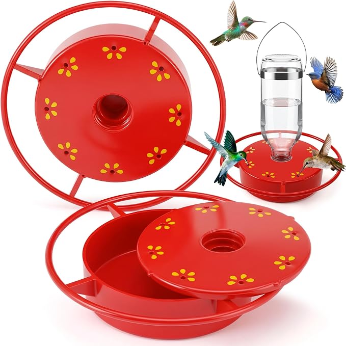 LemonRoad 3 Sets Hummingbird Feeder Replacement Bases Replaceable Red Plastic 8 Port Base for Select Threaded Bottle-Style Feeders, Screw-Together Design(No Bottles)