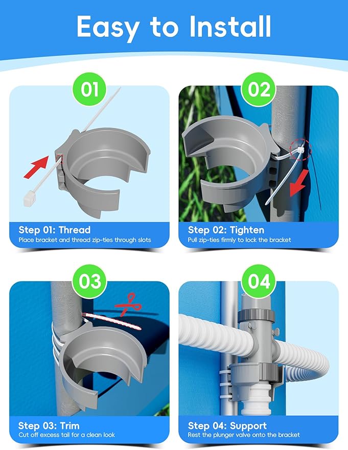 SHAPON Pool Accessories Plunger Valve Bracket for Above Ground Pools, Compatible with Intex Pool Parts, Durable ABS Pipe Support with Zip Ties (1 Pack)