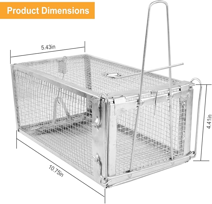 TeqHome Humane Rat Trap, 2 Pack Small Live Chipmunk Trap That Work for Indoor & Outdoor, Easy to Catch & Release, Live Animal Traps Mouse Cage Traps Reusable for Small Rodents Mice Voles Hamster