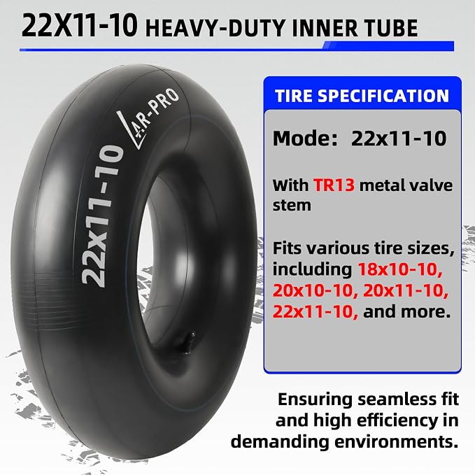 AR-PRO Replacement 22x11-10, 20x10-10 Inner Tubes With TR13 Straight Valve Stems for ATV UTV, Lawn Tractor, Garden Trailer, Golf Cart, Snow Blowers - Made from Durable Butyl Rubber (2-Pack)
