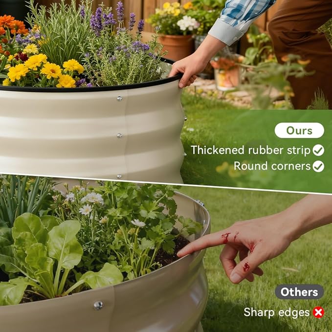 COMHOMA 2 Pack Round Raised Garden Bed 2x2x1ft,Galvanized Metal Planter Box Kit for Outdoor Gardening,Vegetable Flower Herb Growing Beds with Gloves Tools,White