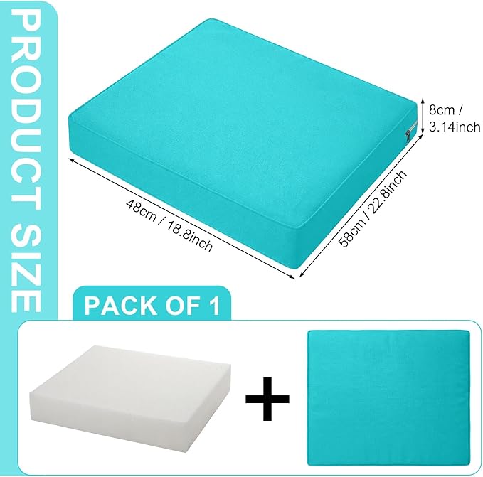 DoubleFill 1 Pcs Outdoor Ottoman Cushion 23"x19"x3" Waterproof Fade Resistant Outdoor Footstools Cushion Removable Patio Ottoman Cushions with Adjustable Fixing Strap for Stool (Lake Blue)