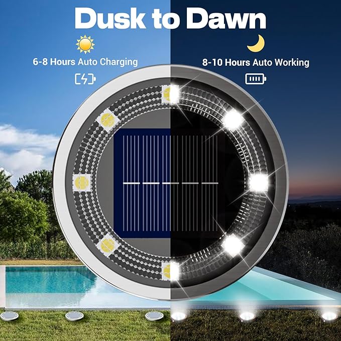 vighep Solar Ground Lights,18 Pack Flat Solar Lights Outdoor Waterproof, Bright LED Solar Disc Lights, 6000K Cool White Landscape Lighting for Outside Yard Garden Pathway Driveway Lawn