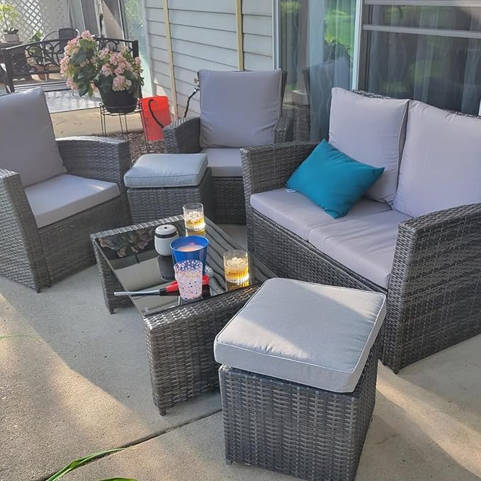 FLYMEI Patio Cushion Covers 16x16x2.5 Waterproof Outdoor Cushion Cover Replacement 2Packs Outdoor Seat Cushion Slipcover for Rattan Chair Sofa, Grey