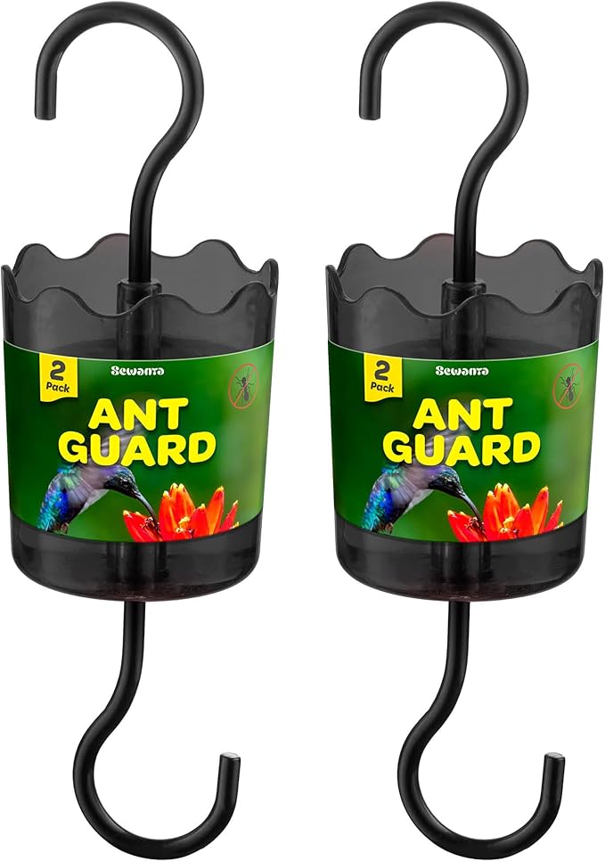 Ant Moat for Hummingbird Feeders [Set of 2] Ant Guard Keeps Ants Away from Feeders, Made of Durable Plastic, Black Color/Rustproof S Hooks, Suitable for All Hummingbird Feeders