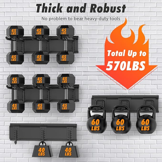 Housolution Heavy Duty Garage Wall Organizer 64 Inch - 18Pack Carries 570 lbs, Garage Tool Organizer Storage System, 4 Rails with 12 Adjustable Hooks, Garden Tool Organizer for Warehouse, Workshop