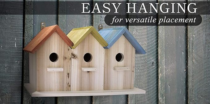 Bird House for Outdoors/Indoors, Hanging Kit for Kids & Adults, Decorative Feeder for Bluebirds, Wrens & Chickadees, All-Weather Home Decoration (Multi Orange Yellow Blue, 3 Houses)