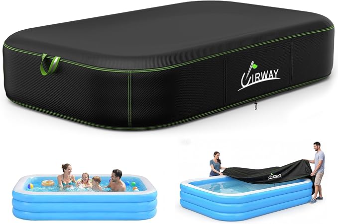 UIRWAY Rectangular Pool Cover 120in x 72in, Inflatable Pool Covers for Above Ground Pools with Elastic Cord - Snug Fit & Easy Set, Outdoor Swimming Pool Cover with 2 Reflective Strip Handles, Black
