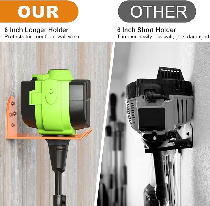 Weedeater Hanger, Heavy Duty Weed Eater Hanger Wall Mount, Garden Power Tool Holder with Rubber Coating for Grass Trimmer, Hedge Trimmer, Leaf Blower, Garage Organizer, 1 Pack
