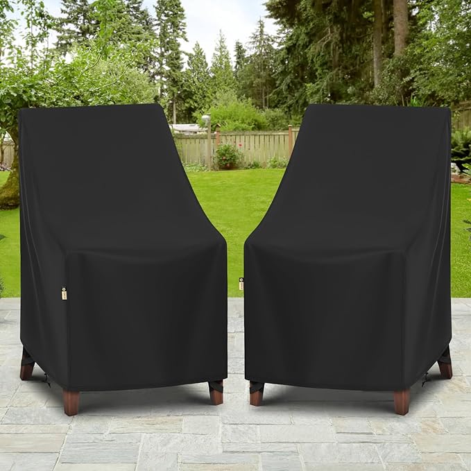 Arcedo High Back Patio Chair Cover 2 Pack, Waterproof Outdoor Weatherproof Chairs Covers for Stackable Dining Furniture Seating - 27”W x 30”D x 42”H, Black