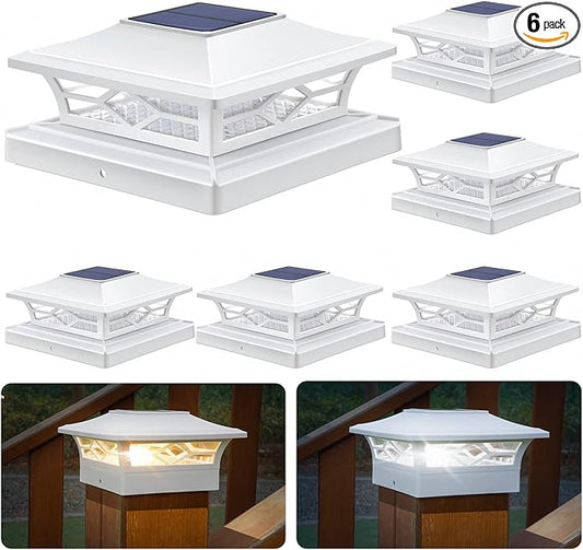 APONUO Solar Post Cap Lights,6 Pack 2-Modes Bright 4x4 Post Solar Lights Auto On Off,Outdoor Waterproof Garden Patio Fence Deck Patio Decor for Fence Deck Post Caps 4x4 6x6 Wood,4x4 Vinyl