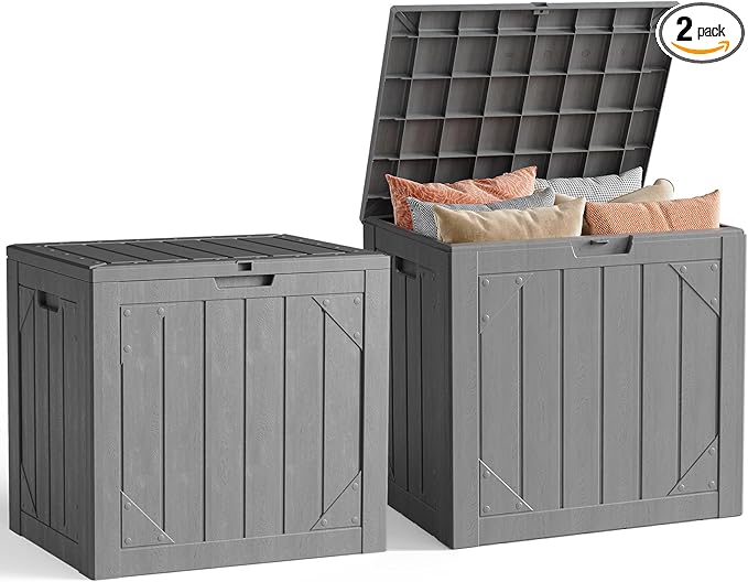 Outdoor Storage Box,30 Gallon Deck Box Outdoor Storage Bench Outside Waterproof Resin Storage Bench, Lockable Patio Cushions, Garden Tools Storage For Furniture, UV Resistant Gray