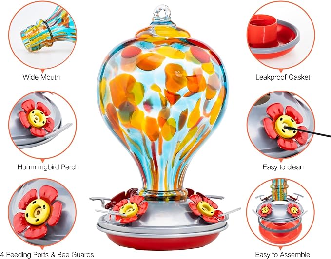 Muse Garden Hummingbird Feeders Blown Glass Hummingbird Feeder, Garden Backyard Decor for Outside, 32OZ, Hawaii Beach | Muse Garden Hummingbird Feeders Blown Glass Hummingbird Feeder, Garden Backyard Decor for Outside, 32OZ, Hawaii Beach