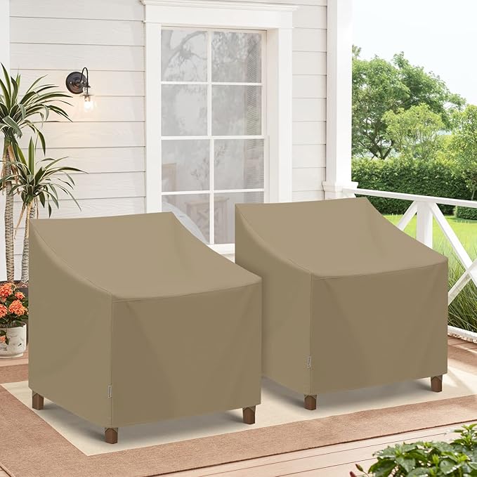 SunPatio Outdoor Oversized Chair Covers, Heavy Duty Waterproof Patio Large Chair Covers, Fade Resistant Outdoor Furniture Protector, All Weather Protection, 2 Pack - 40" W x 34" D x 39" H, Taupe