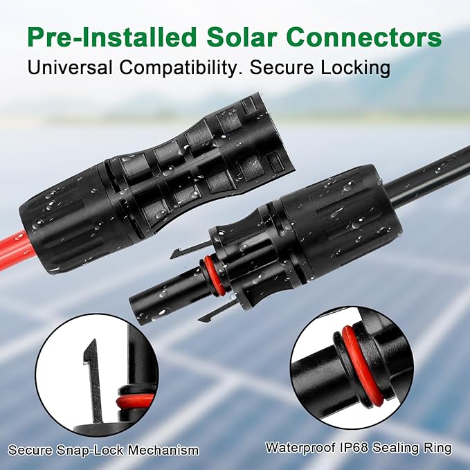 XRDS -RF Solar Cable 50FT, 8AWG Solar Extension Cable with Male & Female Solar Connectors, Flame-Retardant Protective Sleeving Solar Panel Cable, Weatherproof PV Wire for Solar Panel Connection