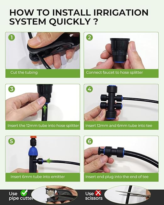 MYMULIKE 75FT Drip Irrigation System, 1/2" Main Pipe & 1/4" Branch Pipe, Adjustable Drip Emitters, Automatic Irrigation Kit Garden Watering System for Flower Bed, Raised Beds, Lawn, Greenhouses