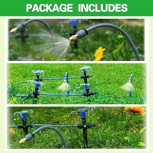 98 FT Irrigation System Kit. with 360°Fan-Shaped and Atomizing Nozzle,Can Be Quickly Installed and Disassembled for Garden Plant Flowerpots and Courtyard Watering Systems.