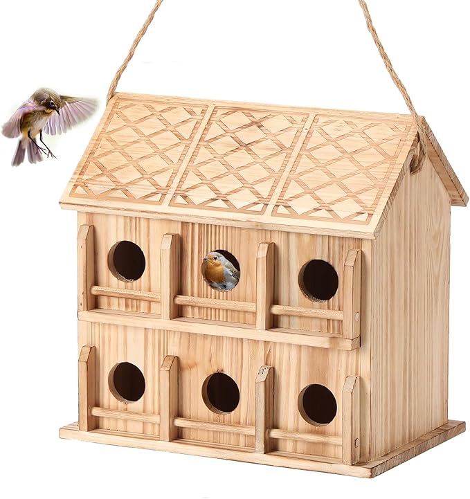 Bird Houses for Outside,12 Hole Bird House Room for 12 Bird Families - Large Wooden Outdoor Birdhouse Hanging for Bluebirds Hummingbirds Garden Decor