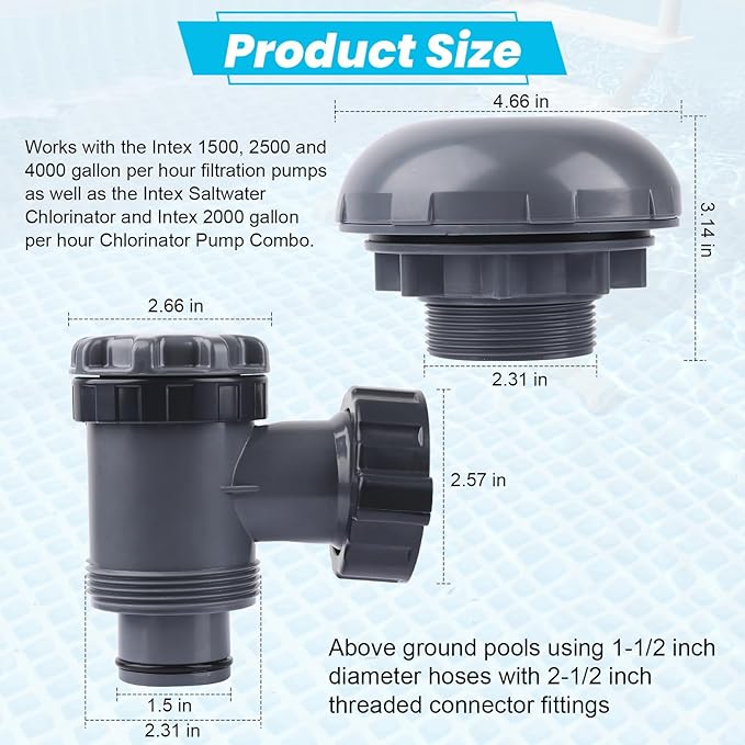 XT On/Off Plunger Valve with Strainer for Easy Adjustment, for Above-Ground Pool Filter Pump On/Off Plunger Valve Part, Frame Set & Ultra Frame Pools Intex, Coleman Compatible