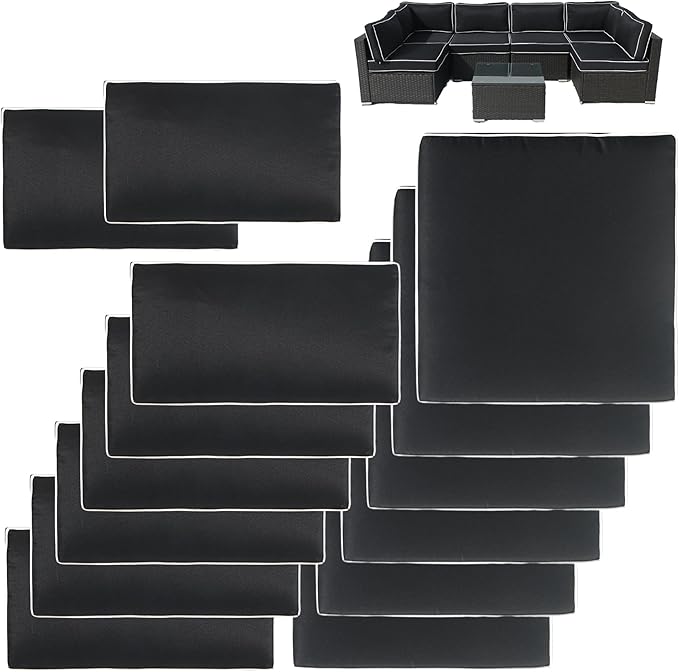 14Pcs Patio Cushion Covers Replacement Splashproof UV-Resistant Inelastic Covers with Zippers, Max Compatible 25.6x25.6x4inch Patio Cushion, for 7 Pcs Outdoor Patio Furniture Sets