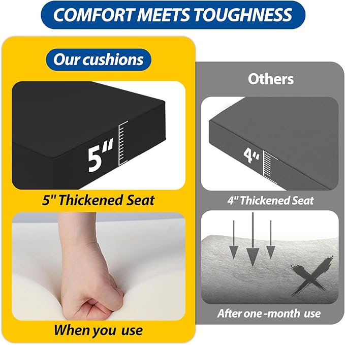 AAAAAcessories Outdoor Seat Cushions for Chairs, Fade-Resistant, Waterproof Patio Furniture Replacement Cushions, 24" x 24" x 5" + 24" x 19", Black