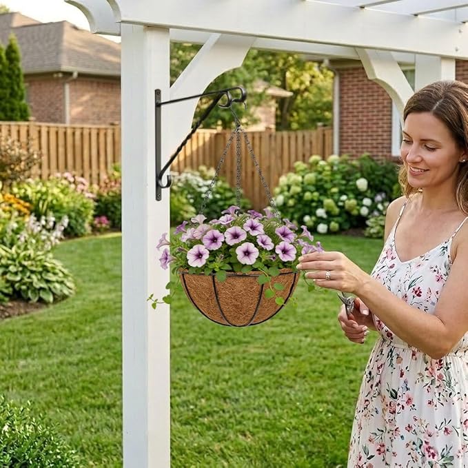 10 Inch Metal Hanging Basket with Coco Coir Liner for Flowers Planting, 6 Pack Hanging Baskets for Plants Outdoor, Round Wire Planters with Chain for Home Patio Porch Balcony Garden Decor