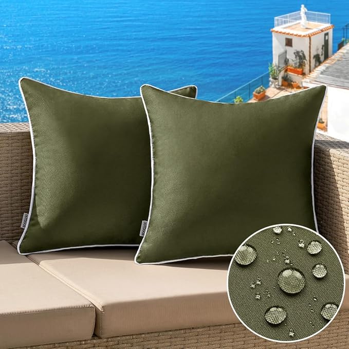 MIULEE Pack of 2 Outdoor Waterproof Pillow Covers Decorative Farmhouse Throw Pillow Covers Square Solid Color Couch Pillow Covers Spring for Patio Tent Bed Sofa Living Room 20x20 Inch Olive Green