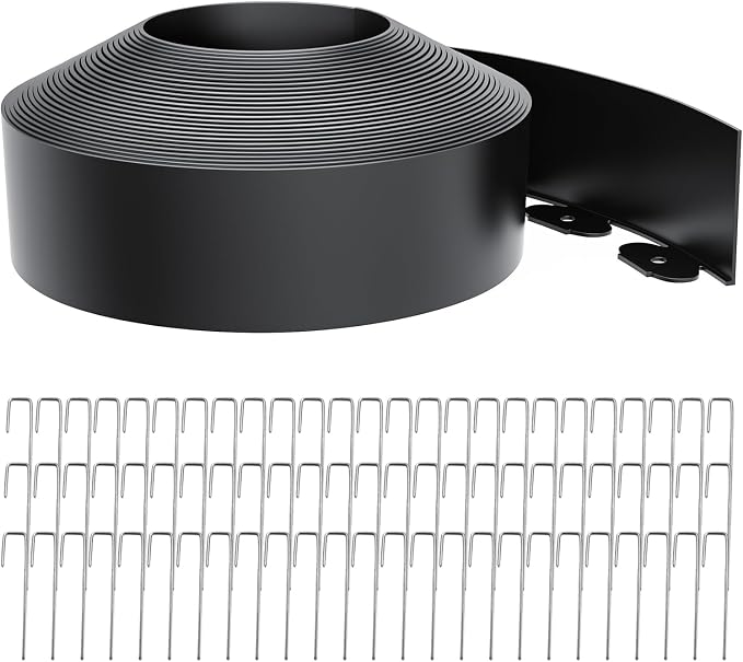 4 Inch Tall 60FT Landscape Edging with 75Pcs Metal Spikes, Plastic Garden Edging Border Landscape Edging Lawn Edging for Landscaping, Flower Bed, Paver, Yard