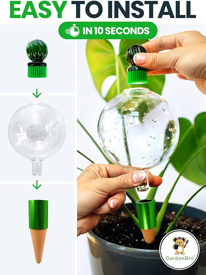 16 Oz Plant Watering Globes for Indoor Plants with Terracotta Self Watering Planter Insert - Hand-Blown XL Glass Globes - Automatic Indoor Planter Waterer, Gift Idea for Gardeners [1, Clear]
