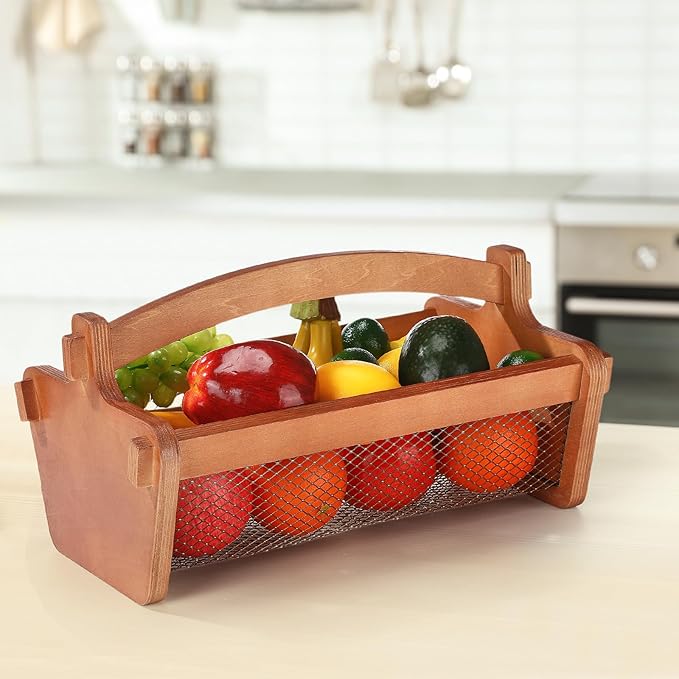 Teenyyou Garden Harvest Basket Mesh Storage with Handle Versatile Gardening Fruits Vegetables Gathering Basket Garden Supply Gardener Gift Spring for Washing Holding(Brown,19in)