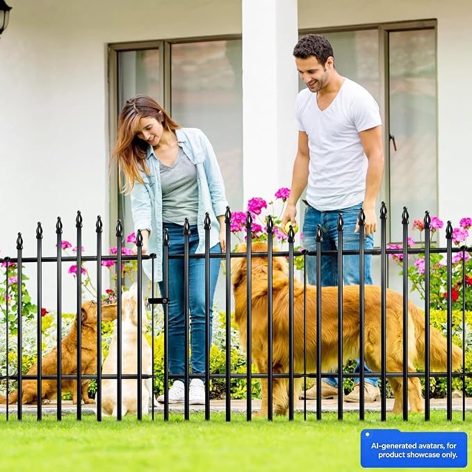 Metal Garden Fence Panels 36" H x 11.6 Ft L, 5 Pack No Digging Decorative Garden Border Fence, Rust-Resistant Black Landscape Edging for Flower Beds, Yard, Patio
