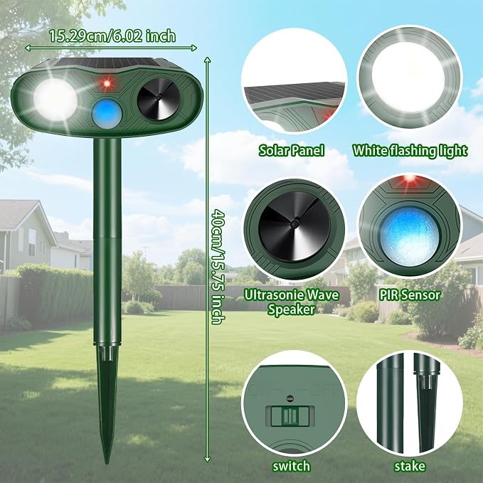 4Pack Ultrasonic Cat Repellent Outdoor Bear Repellent Devices,Solar Animal Repeller Motion Detection Rabbit Raccoon Squirrel Dog Squirrel Repellent Deterrent with LED Flash Lights for Yard