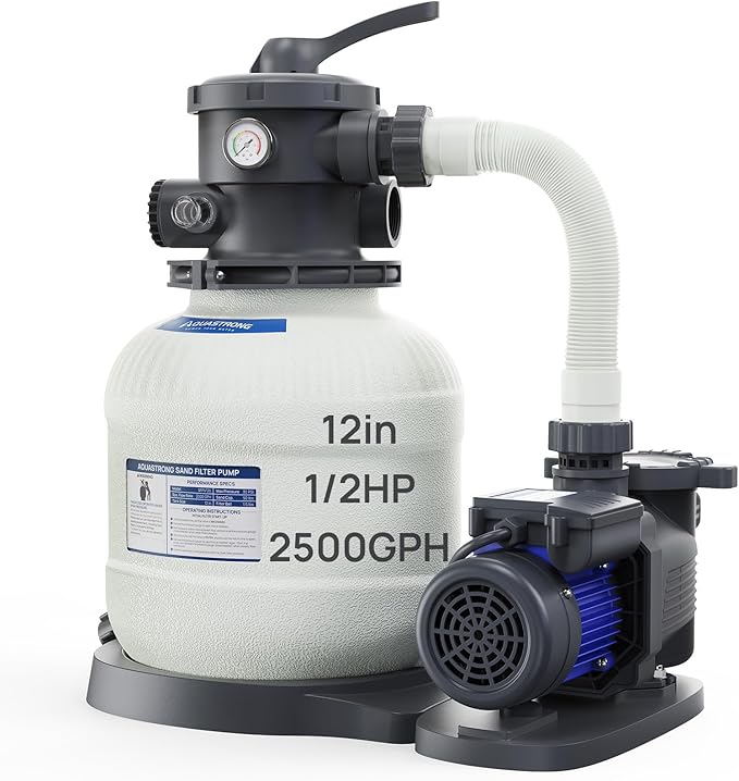 AQUASTRONG Sand Filter Pump for Above Ground Pool, Pool Pumps Above Ground, Pool Sand Filter with 6-Way Valve,Improved Circulation and Filtration,12in, up to 9000 Gallons