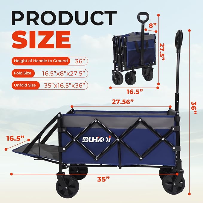Foldable Wagon with Tailgate,12 lb Lightweight Small Utility Cart | Garden, Grocery, Beach, Camping, Portable Use, Blue