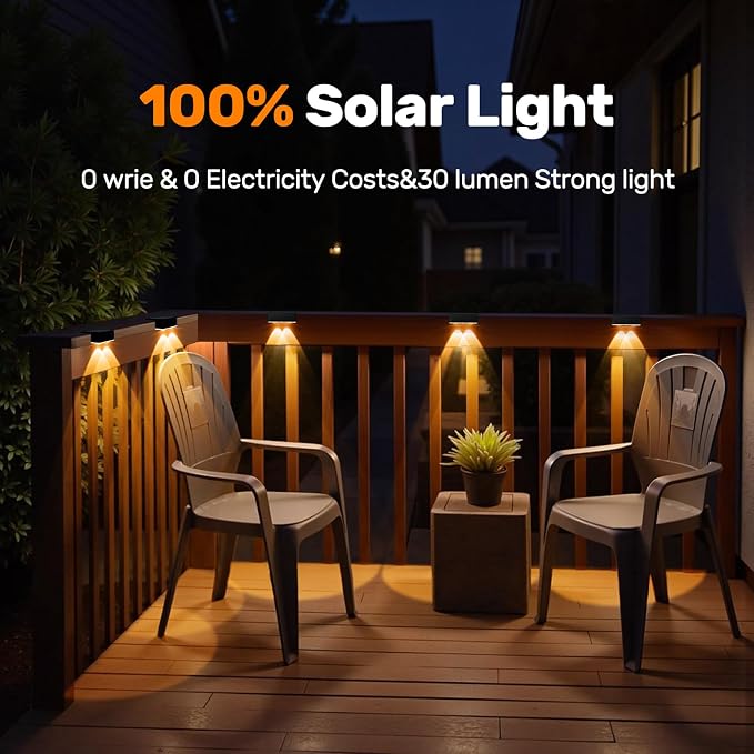NIORSUN 12 Pack Solar Fence Lights, LED Outdoor Lights, Warm White + RGB, IP45 Waterproof, Black