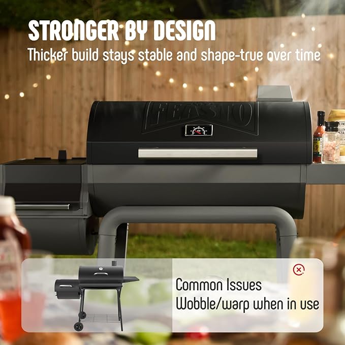 Feasto Heavy-Duty 30-Inch Charcoal Grill with Offset Smoker Grill | Side Table & 815 Sq. In Cooking Space, Outdoor BBQ Grill for Outdoor Barbecue in Backyard, Patio and Parties, Black