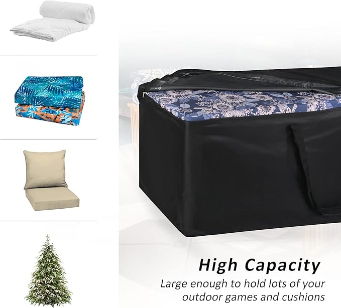 NettyPro Patio Cushion Storage Bags 32 x 32 x 24 inch Water-Resistant Small Outdoor Bag for Cushions Heavy Duty Patio Furniture Storage Bag, Black