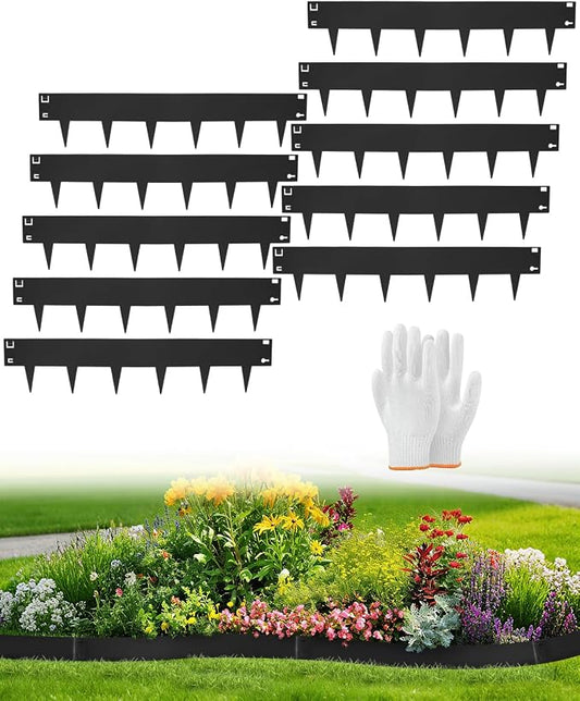 10-Pack Metal Landscape Edging 40" L x 6" H Black Galvanized Steel Landscape Edging, Bendable, Easy to Install and Durable for Garden and Yard Pathway Divider, Total Length 33 Feet