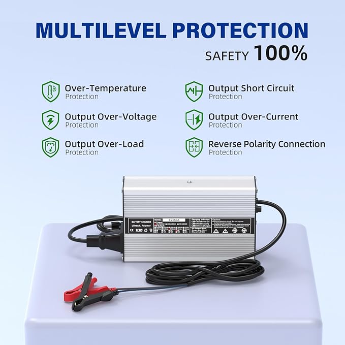 58.4V 5A, AC-DC Battery Charger, Dedicated Best Solution for 48V Lithium Iron Phosphate, LiFePO4 Battery Recharging, Support Charging Solar Off-Grid, Golf Cart (58.4V 5A Charger-Silvery)